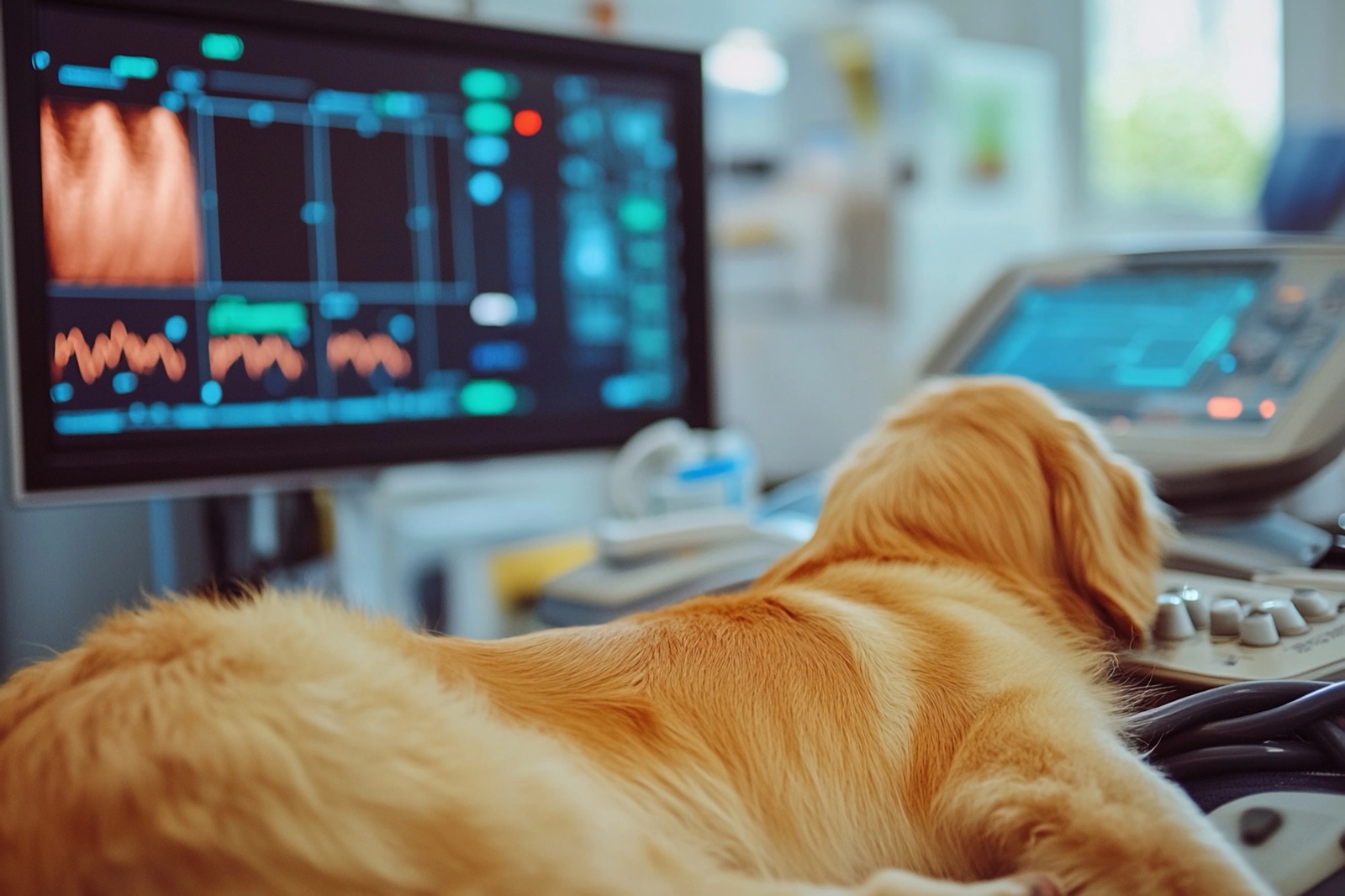 Ecografia veterinaria su un cane